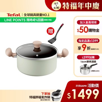 Tefal法國特福 抹茶時光系列24CM不沾雙耳湯鍋-加蓋(電磁爐適用)【送巧幫手炒鍋鏟】
