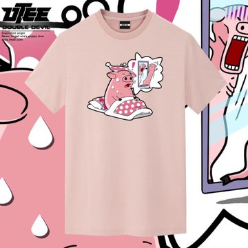 可愛搞笑卡通小豬春夏T恤男女寬松韓版原宿bf學生風短袖情侶裝