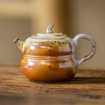 柴燒壺純手工支釘燒側把壺中白泥提梁壺復古深陶泥自然落灰泡茶壺