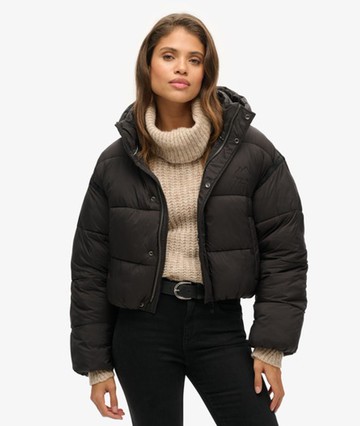 Superdry Women's Cropped Cocoon Puffer Jacket Black Size: 12