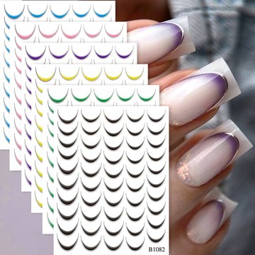 法式漸變線美甲貼紙霓虹條紋線條彎曲自粘美甲貼花漸變線條美甲裝飾