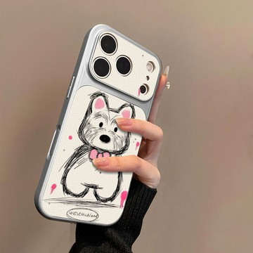 素描小狗適用蘋果17手機殼小羊皮蘋果16保護套15新14外殼13/12