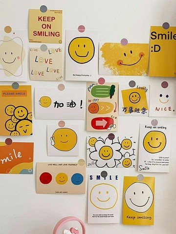 可愛治愈系笑臉卡片保持微笑加油勵志墻貼寢室背景裝飾品拍照道具
