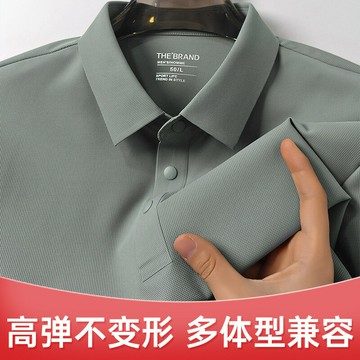 2025夏季男士短袖純色t恤翻領中青年商務爸爸裝上衣紳士簡約休閑鑫弘-衣錦男裝