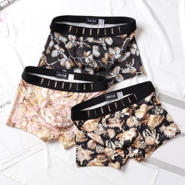 內褲男夏季平角褲冰絲透氣個性潮流青年性感創意超薄四角褲純棉襠