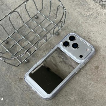 適用于iPhone17promax手機殼補妝鏡面6pro小眾15個性14/13透明殼帶鏡子12女款11防摔XR軟殼保護套高級感適用