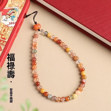 【曜靈水晶】天然水晶手機鍊 福祿壽髮晶天然水晶手機鏈 掛件女款 精緻手機 掛繩 簡約手腕 防丟掛飾