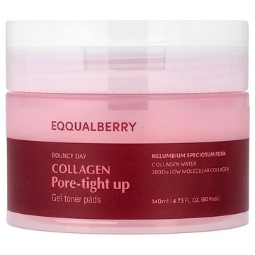 EQQUALBERRY, Bouncy Day，Collagen Pore-Tight Up，凝膠爽膚水棉墊，60 片