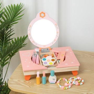 幼兒童家庭仿真親子互動折疊梳妝臺玩具女孩化妝臺木制過家家套裝