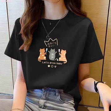 優質短袖🌷夏季女生短袖上衣女T恤衣服大尺碼女生上衣洋裝夏天韓版流行女裝上衣圓領印花短袖T恤衣服女新款時尚休閒合身t恤女