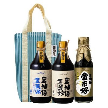 【豆油伯】醬油禮袋組-無添加糖系列(金美好500ml+金美滿500ml+金米好300ml) (各1，共3入) / 送禮自用皆宜