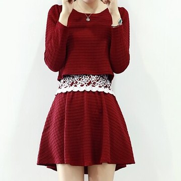 現貨+預購 蕾絲洋裝 長袖連身裙-韓版小香風假兩件修身顯瘦流行女裝裙子72f46【獨家進口】【米蘭精品】