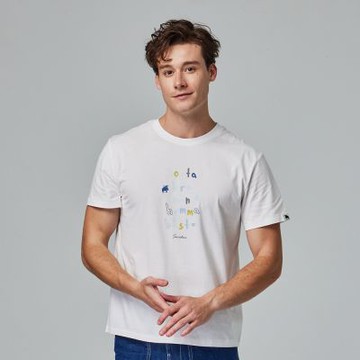 moz瑞典 駝鹿 標語駝鹿 舒適柔棉 100%純棉短T-經典白(亞洲版)男款