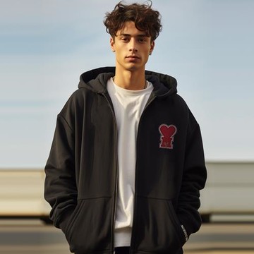 oversize春秋款寬松愛心加大碼連帽加絨拉鏈開衫胖子衛衣男生外套