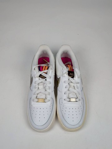 微瑕疵-左右腳中底鞋底色差內側勾勾刮痕 DH9595-001 5.5Y Nike Air Force 1 1s Double Up On The Pull Tabs Swooshes 雙層勾勾 米白 金 女款