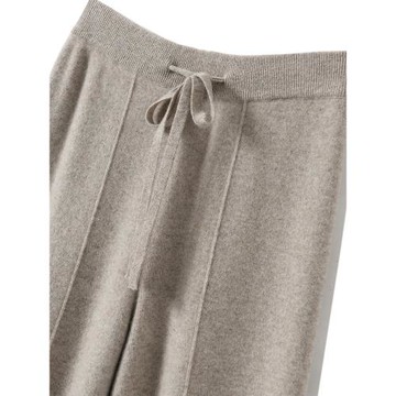 品牌正品秋冬闊腿褲中縫羊毛針織直筒褲女羊絨休閑系帶高腰褲子