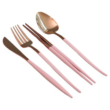 SSUEIM Mariebel系列 不鏽鋼餐具4件組  湯匙1支 + 筷子1雙 + 叉子1支 + 刀1支  粉紅色  1組