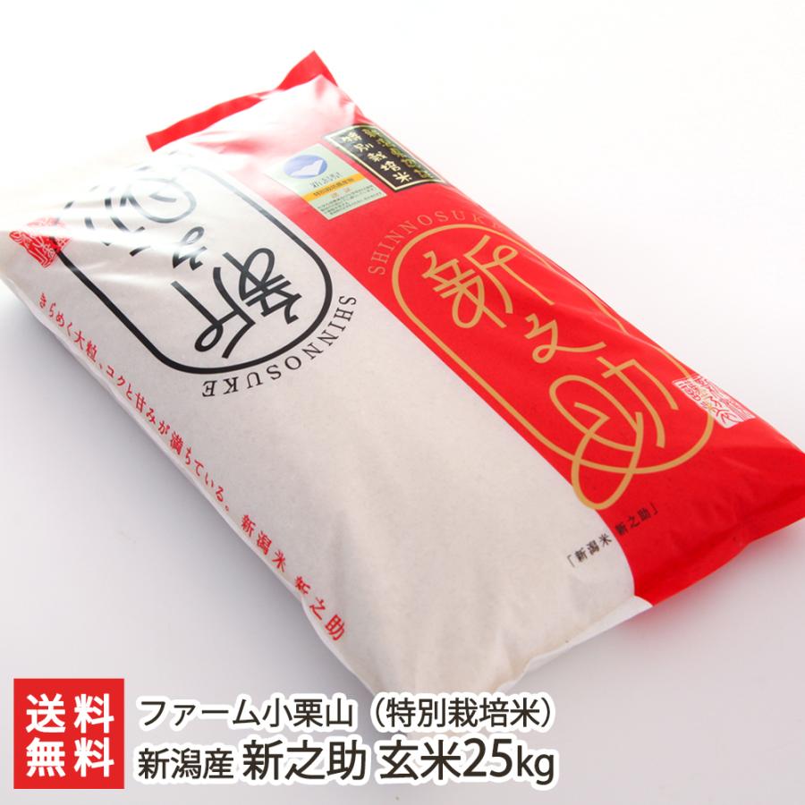 特別栽培米（減農薬・減化学肥料）新潟産 新之助 玄米25kg（5kg×5） ファーム小栗山 送料無料