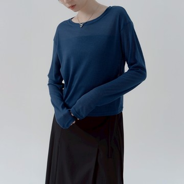 QUEENSHOP_F 直織紋微透膚針織長袖上衣-藍S/M/L 現+預 【01099252】