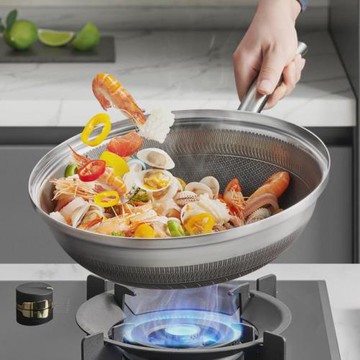 316不銹鋼小炒鍋雙面蜂窩家用炒菜平底不粘鍋電磁爐通用