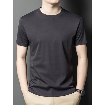 沐羊純棉男士灰色液氨棉短袖t恤打底圓領修身2024新款全棉夏季男