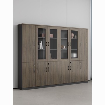 免運/附開票 三門櫃子文件櫃辦公室木質老板室書櫃帶鎖玻璃資料靠墻儲物置物櫃D