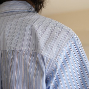 解構拼接條紋中性襯衫 / 寬版 / 情侶 / 拼接 / 禮物