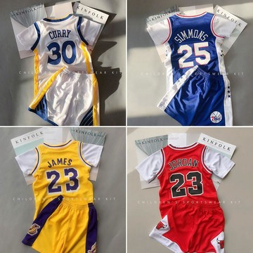 【臺灣-出貨】兒童短袖籃球服運動套裝30號庫裏湖人詹姆斯公牛隊23號球衣親子裝DA47