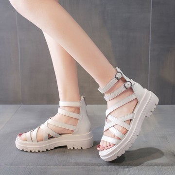 羅馬涼鞋女夏新款軟底防滑厚底平底仙女上班鞋學生百搭涼靴潮