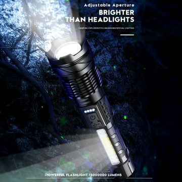 洛陽牡丹超亮手電筒多功能Led手電筒超亮防水戶外手電筒Type-c可充電可變焦戰術手電筒帶電源露營