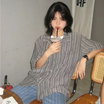 🌙全館最高折400元｜買2件9.8折！🌸日系復古直條紋古巴領短袖襯衫 山本風中性小眾情侶罩衫【穿穿trytry】