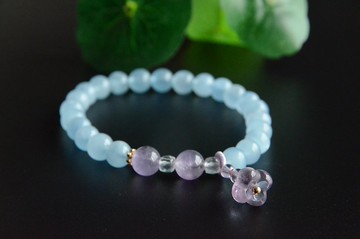 【海風】天然海藍寶手串手鏈紫水晶桂花