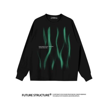 未來結構秋冬小領口重磅簡約休閑寬松印花長袖T恤男女國潮牌情侶