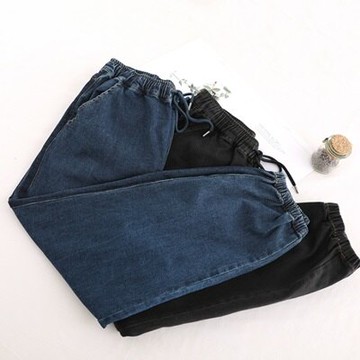 現貨+預購 牛仔褲休閒長褲-時尚抽繩鬆緊腰束腳女褲子2色73tq4【獨家進口】【米蘭精品】