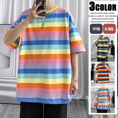 ティーシャツ メンズ 五分袖 Tシャツ ボーダー柄 配色 カットソー クルーネック トップス メンズファッション 通販 Lineポイント最大get Lineショッピング