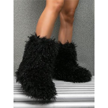 冬季新款gal系澀谷辣妹加厚保暖毛毛靴圓頭中筒皮草y2k可愛雪地靴