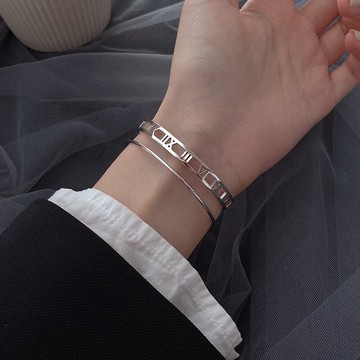 925純銀羅馬數字手鐲女年新款ins冷淡風小眾設計歐美素圈手飾