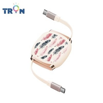 TRON 100W Type-C 伸縮快充線 1M 奶茶色 趣味圖片集A-2 4檔長度調整 可充筆電 適用i15以上手機 平板