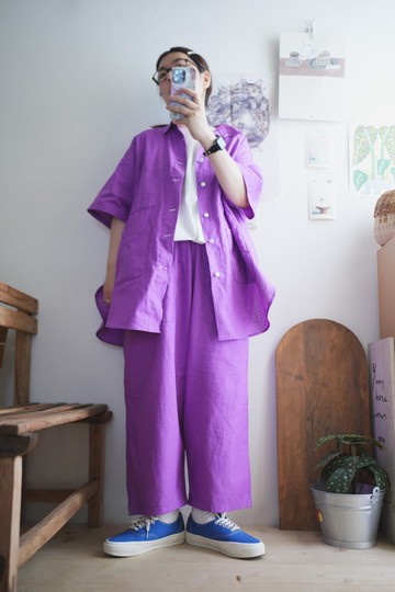 奶昔大哥茄子紫工裝襯衫短袖