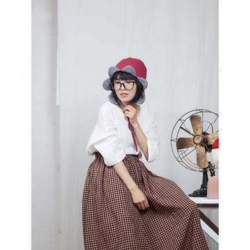 織布云麻麻原創設計花朵尖角帽亞麻透氣布帽子創意折疊遮陽帽Y084