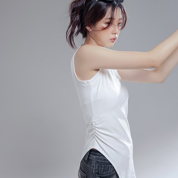 側皺開衩設計長背心-白【KT223866】