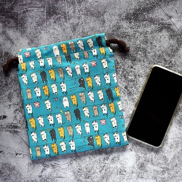 束口袋(大)  手機防塵袋/棉棉袋_晒貓咪藍