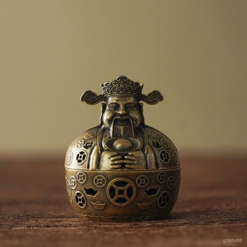 🔥臺灣出貨🔥財神爐招財進寶迷你鏤空擺件香爐祥雲香爐小號財神爺鵝梨沉香盤香