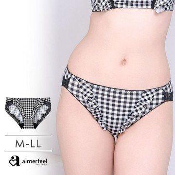 aimerfeel-棉布格紋花邊三角褲-黑色-1203321-BL