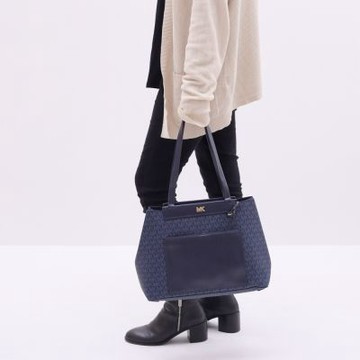 MICHAEL KORS MEREDITH 經典印花拼接肩背托特包(深藍)