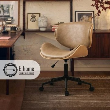 E-home 沃瑪科技布淺曲木可調式電腦椅-奶茶色