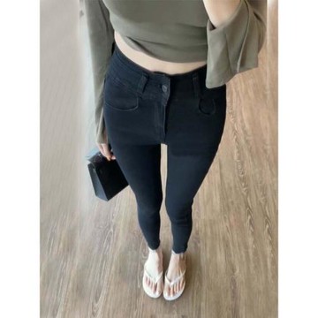 2025秋季黑色高腰緊身小腳褲新款休閑長褲子彈力顯瘦純色鉛筆褲女