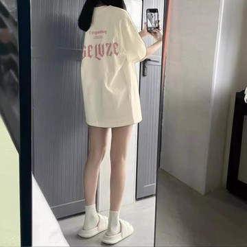 ✨高品質✨設計感印花短袖T恤女ins潮學生韓版時尚美式復古中長款寬鬆上衣潮