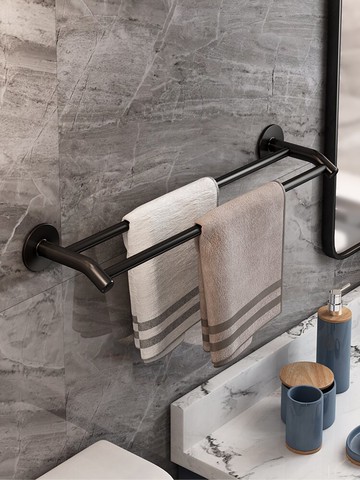 毛巾架免打孔衛生間浴室架子壁掛式涼晾毛巾單桿太空鋁廚房置物架