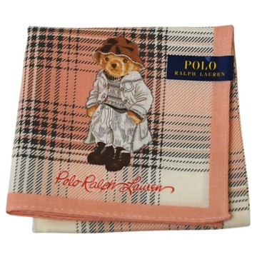 RALPH LAUREN POLO 品牌淑女小熊LOGO字母圖騰蘇格蘭紋帕領巾(粉紅格/48CM)
